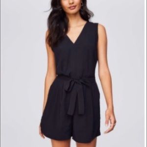 LOFT Black Tie waist V-neck romper